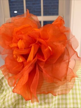 Statement Orange Organza Flower Hair Clip - Women Accessories